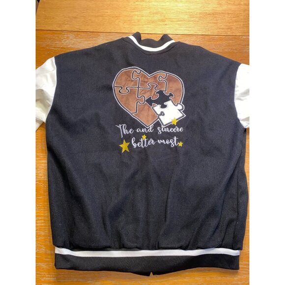 Graffiti Puzzle Bomber Jacket Black & White Varsity Style - Picture 6 of 6